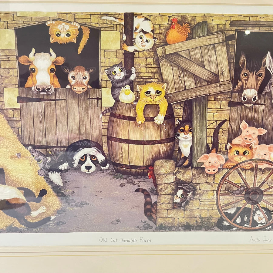 Old Cat Donald's Farm, Vintage Linda Jane Smith Framed Limited Edition Print