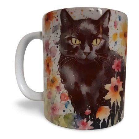 Watercolour Style Black Cat Mug & Coaster Set