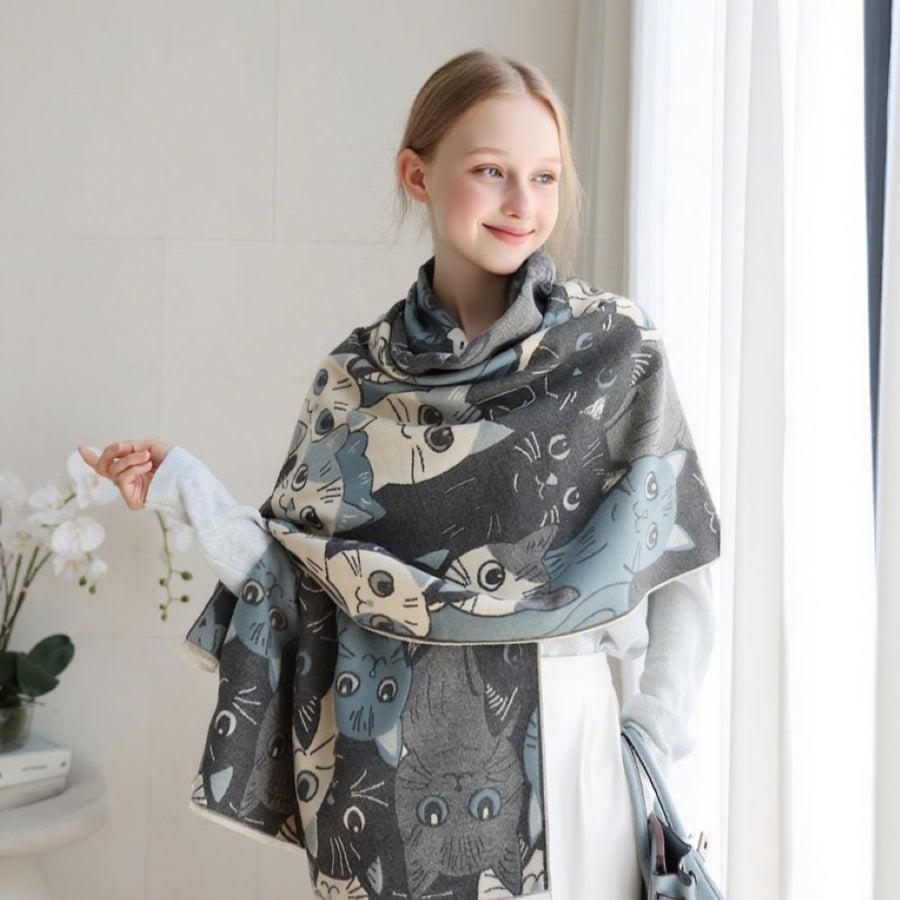Cute Cats Winter Jacquard Scarf