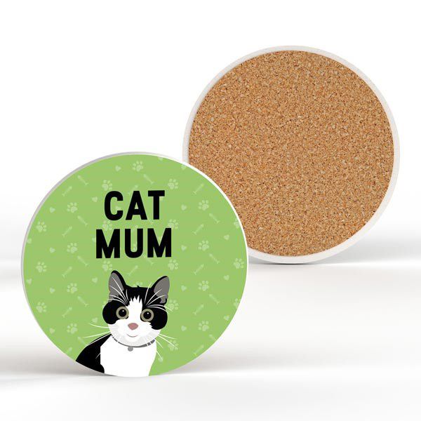 Cat Mum Coaster, Black & White