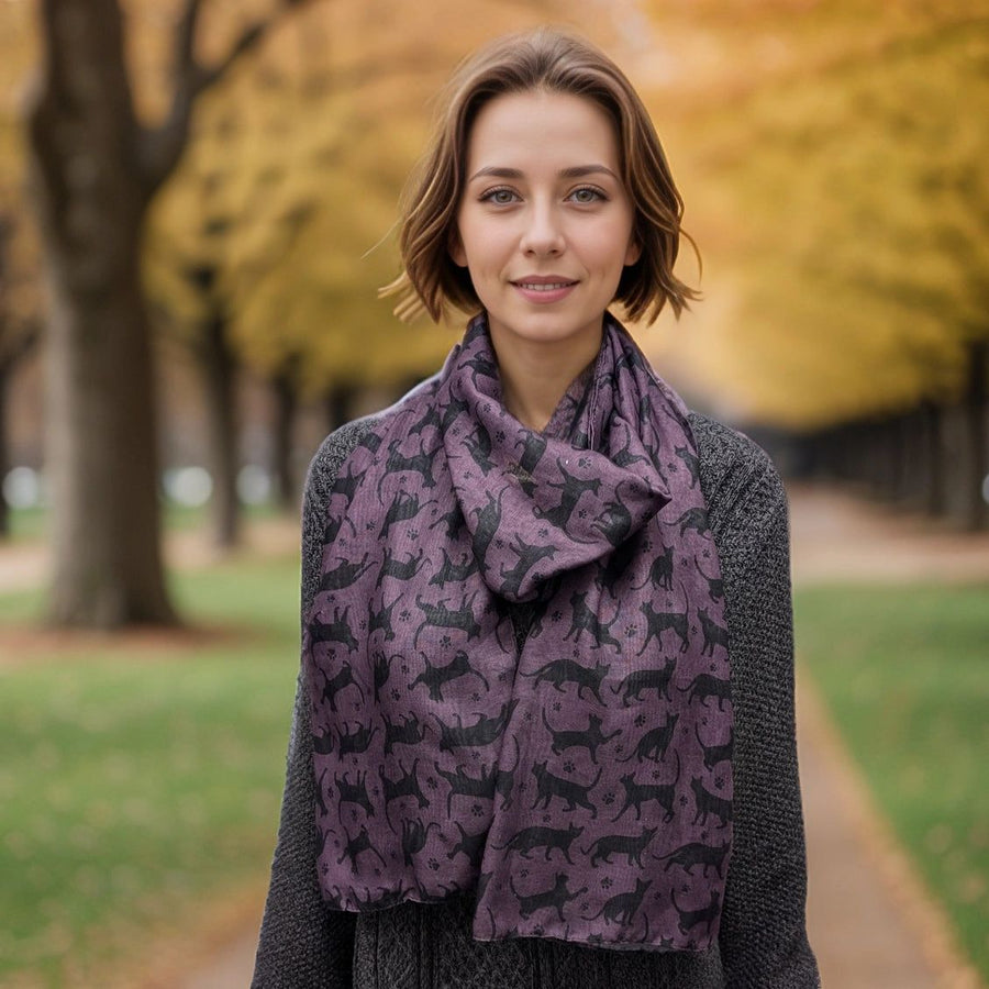 Cat and Paw Purple Scarf