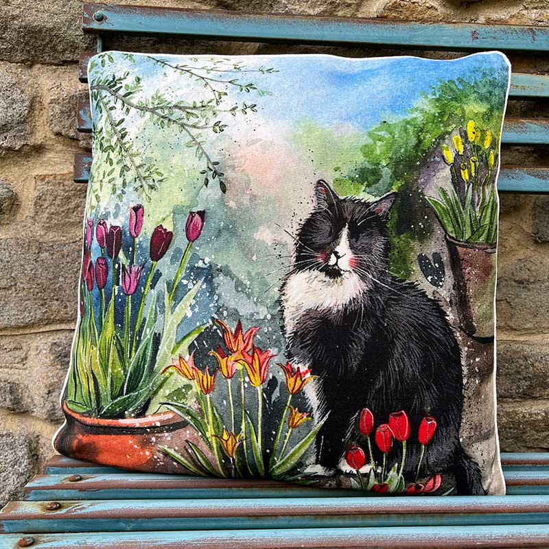 Cojín Gato y Rosas