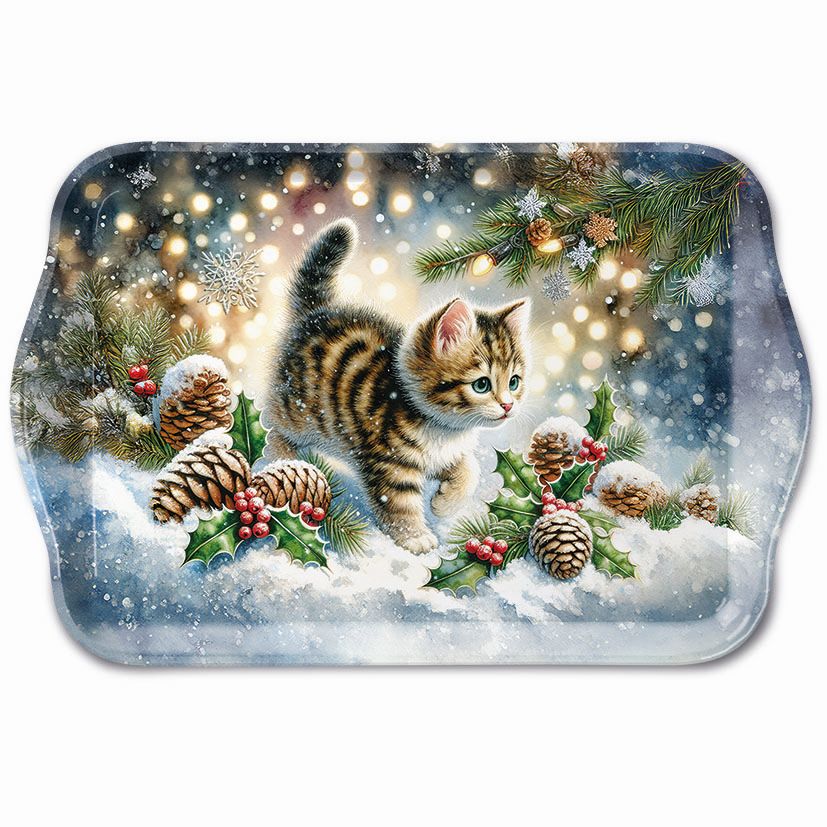 Cute Cat in the Snow Snack Tray