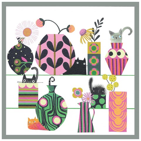 Cats and Pots Contemporary Greetings Card
