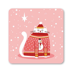 Cosy Christmas Cat Coaster
