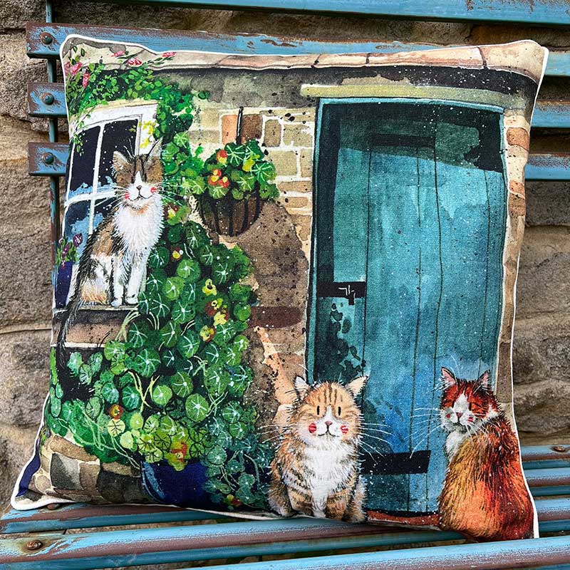 Cojín Gato y Rosas