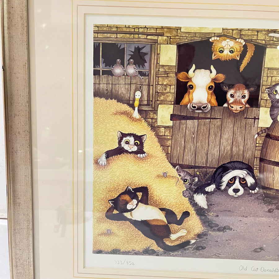 Old Cat Donald's Farm, Vintage Linda Jane Smith Framed Limited Edition Print