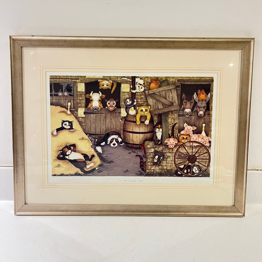 Old Cat Donald's Farm, Vintage Linda Jane Smith Framed Limited Edition Print