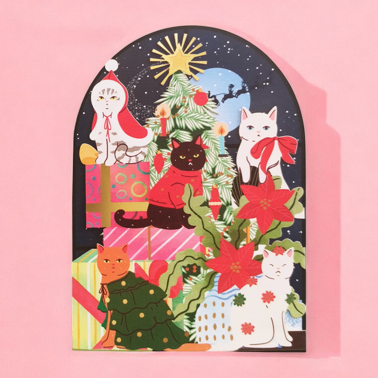 Festive Cats laser-cut Christmas Card