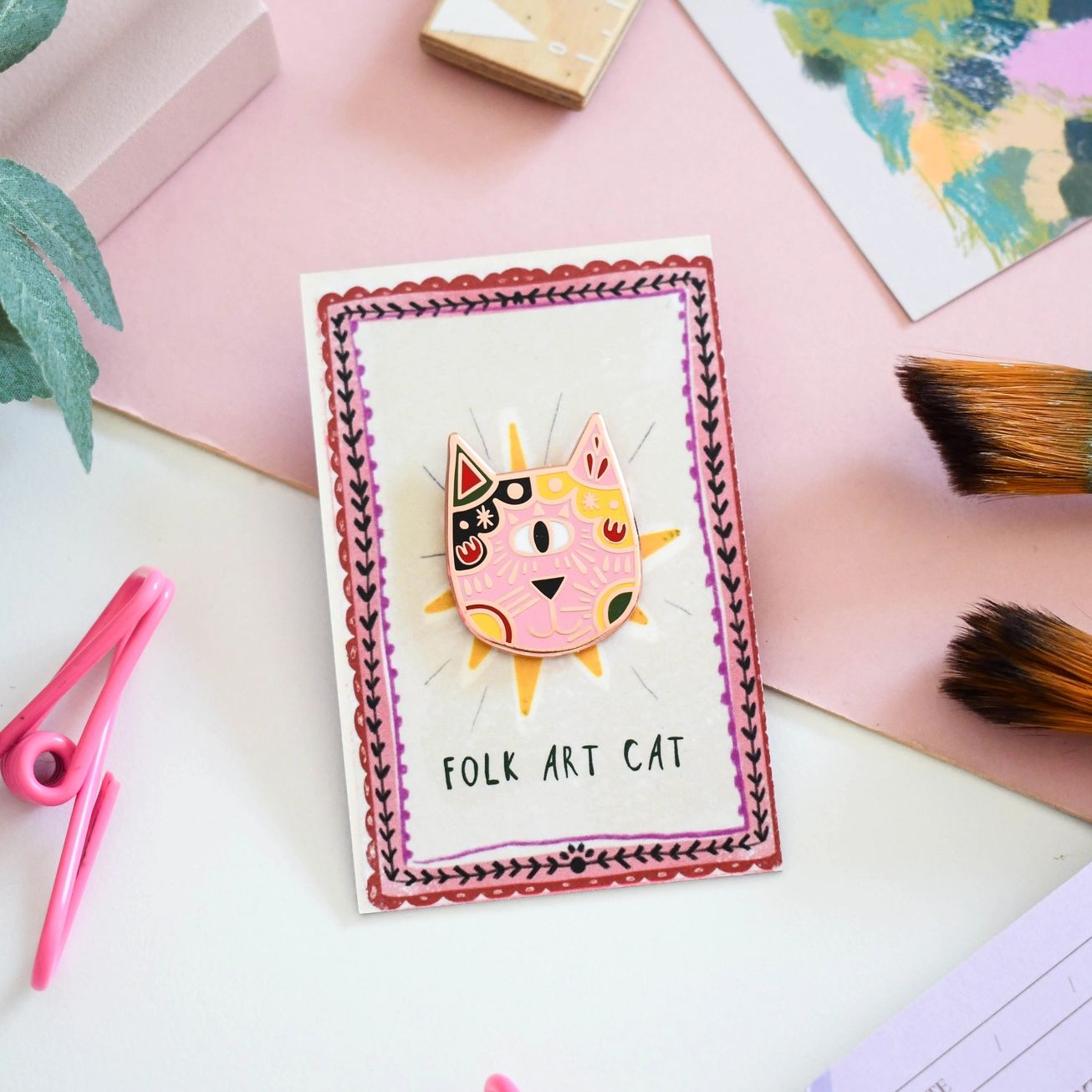 Folk Cat Art Meowment Pin
