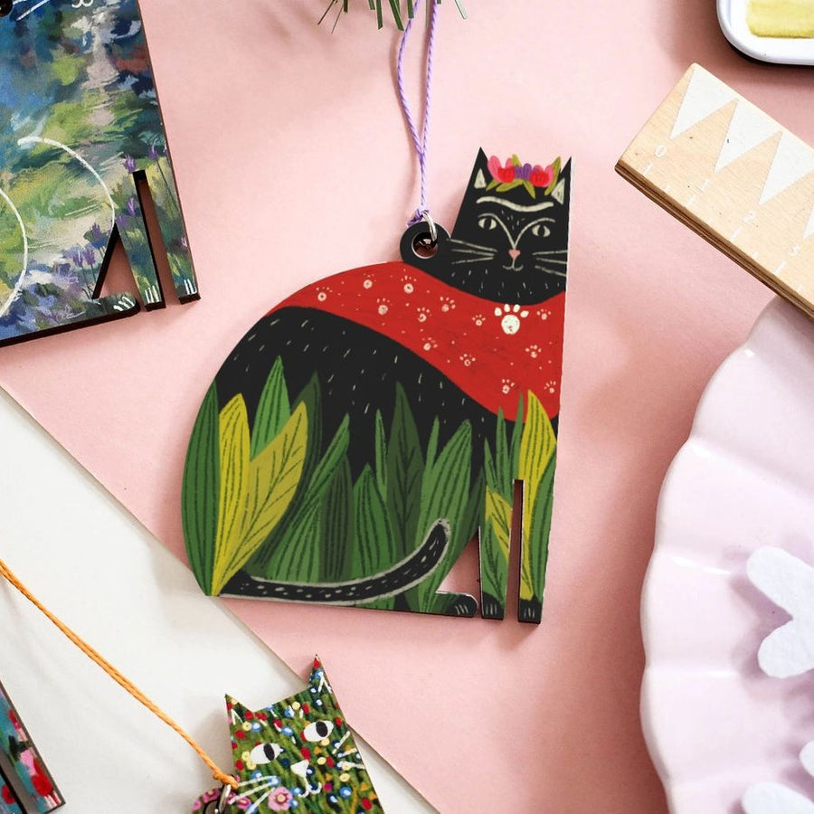 Frida Catlo Wooden Cat Hanging Decoration
