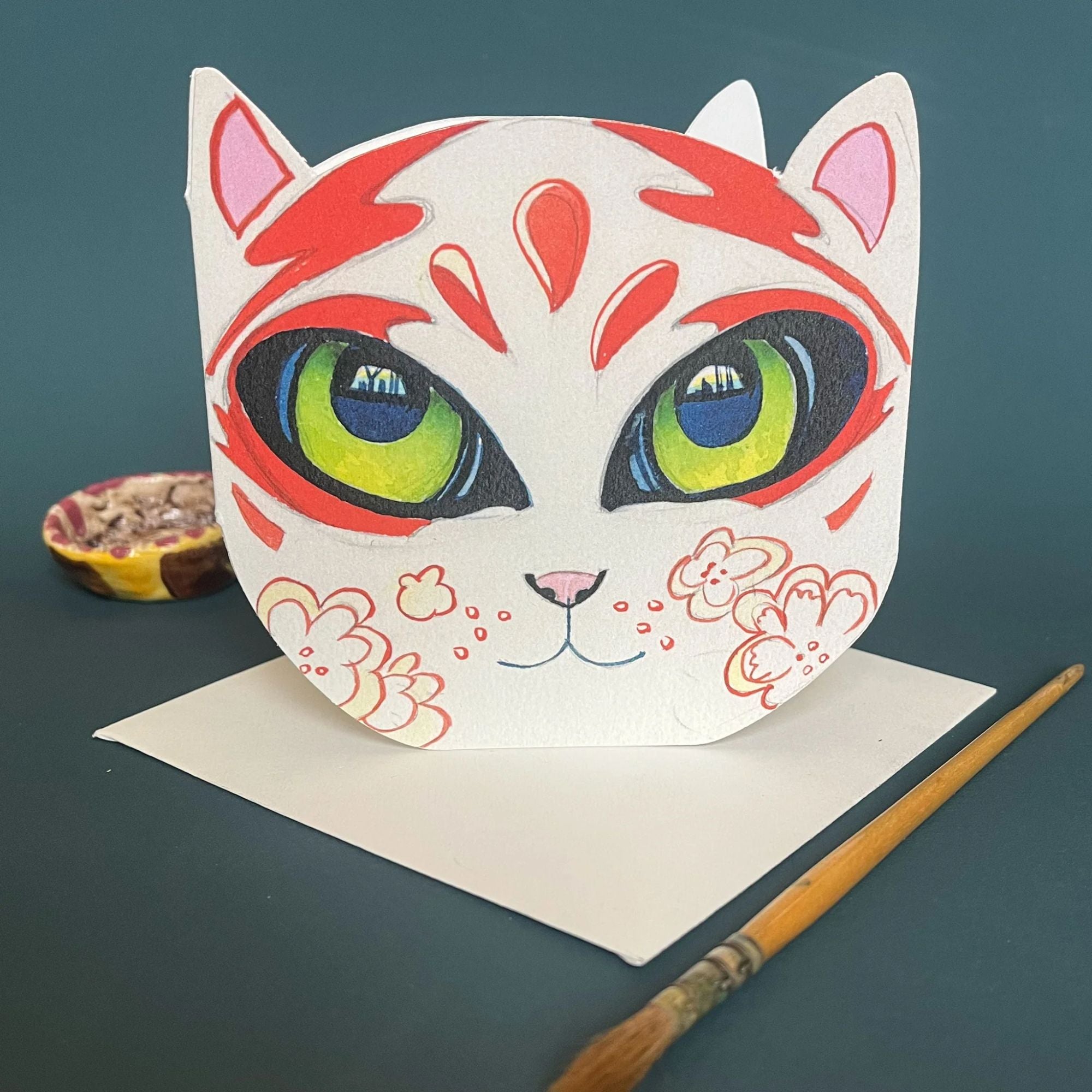 Geisha Cat Face Die Cut Greetings Card