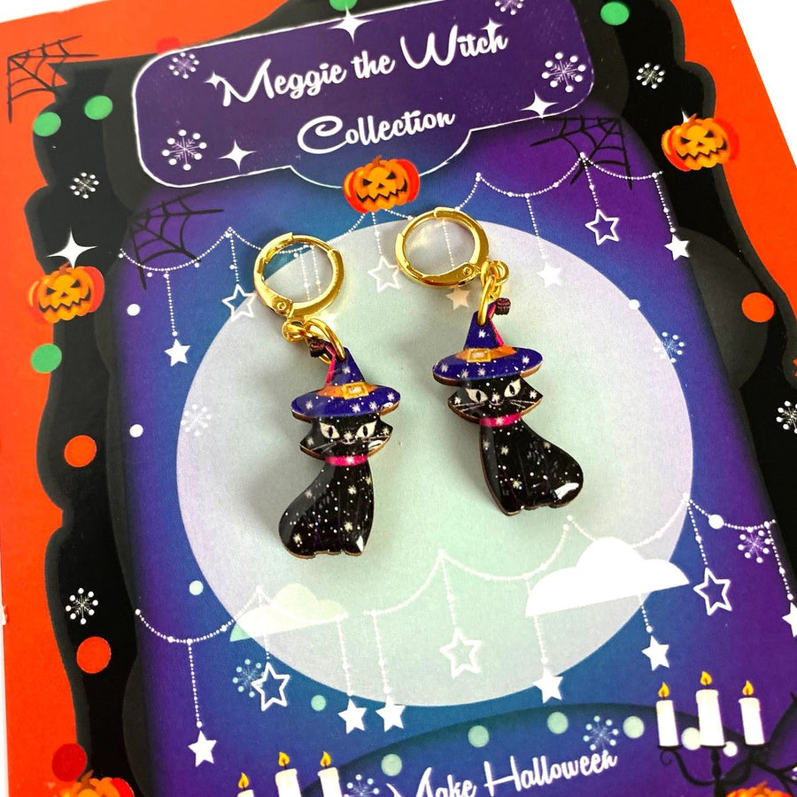 Black Cat Wizard Earrings