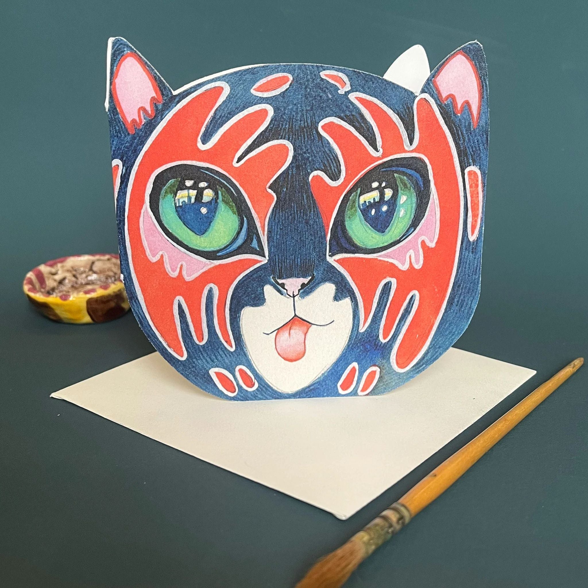 Rock Cat Face Die Cut Greetings Card
