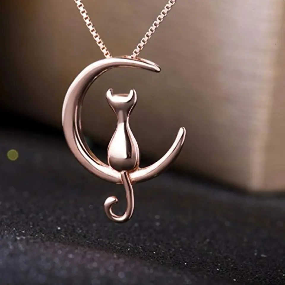 Cat on the Moon Rose Gold Pendant