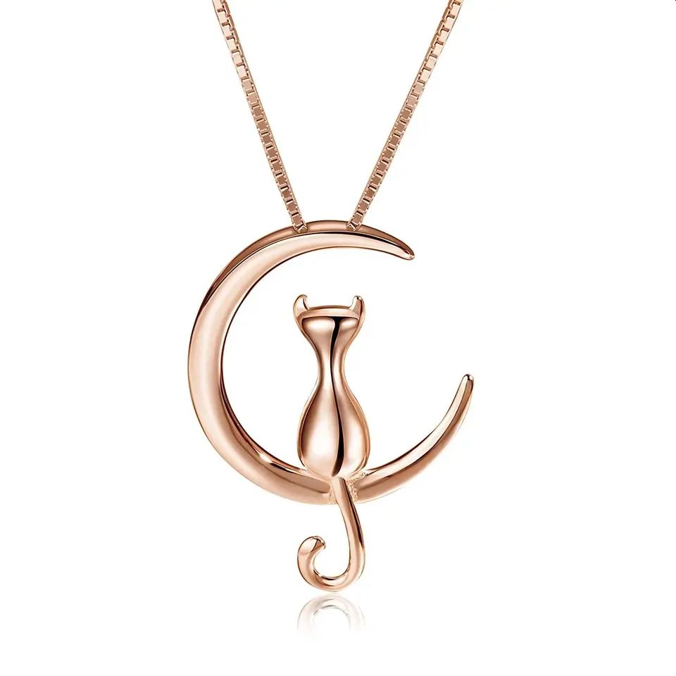 Cat on the Moon Rose Gold Pendant
