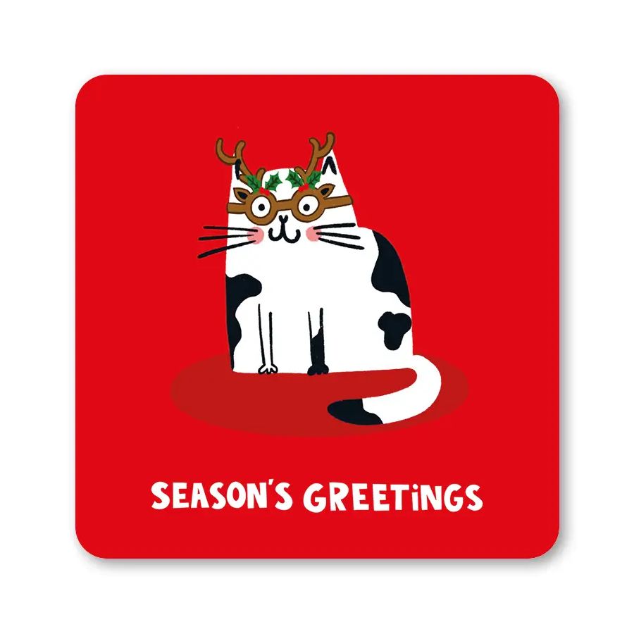 Seasons Greetings Cat Coaster