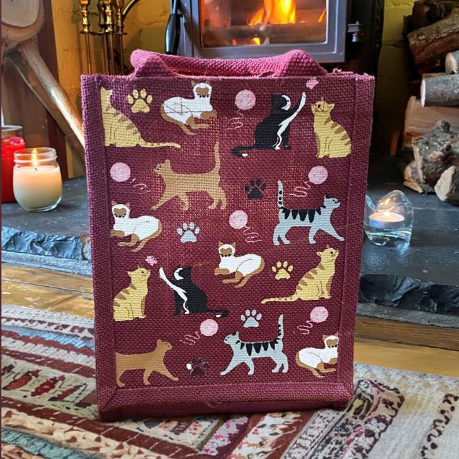 Fair Trade Jute Feline Bag, Small