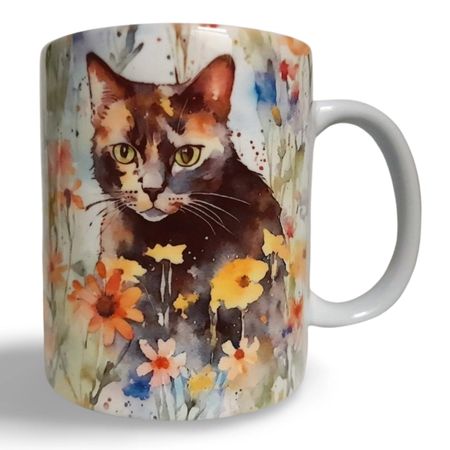Watercolour Style Tortoiseshell Cat Mug & Coaster Set