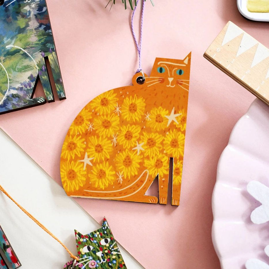 Vincat Van Gogh Wooden Cat Hanging Decoration