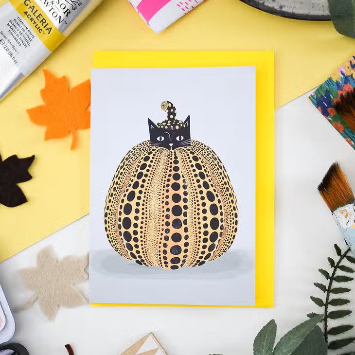 Yellow Cat Pumpkin Art Card