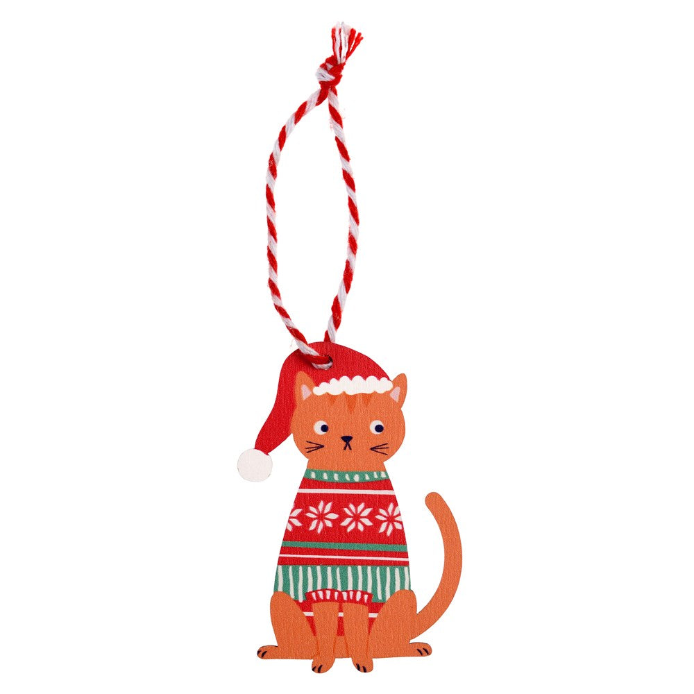 Wooden Cat Trio Christmas Tree Decorations