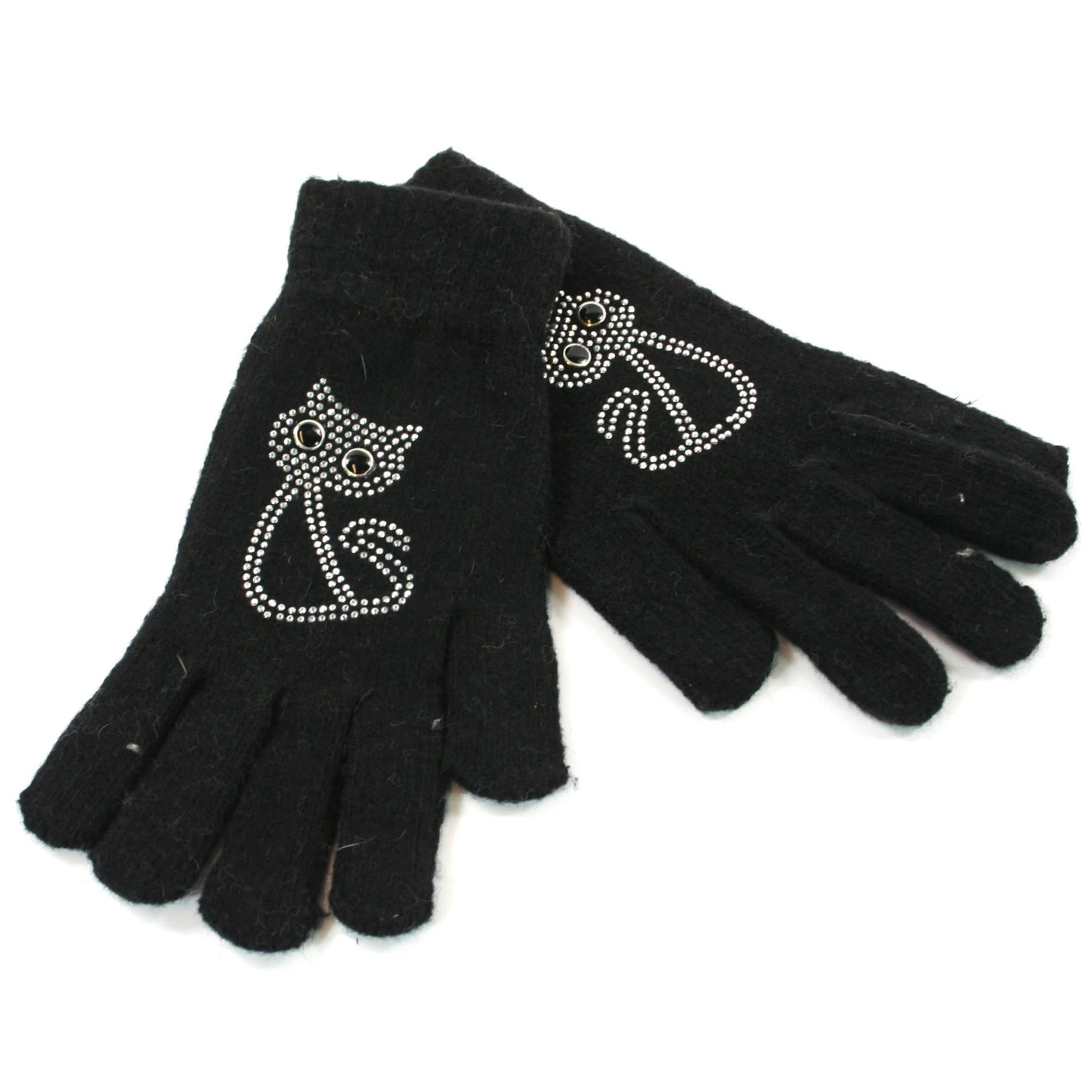 Black Cat Fluffy Gloves