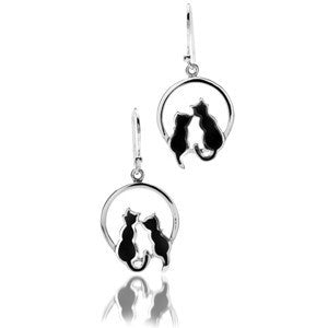 Pair of Cats Silver & Enamel Earrings