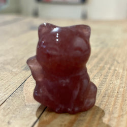 Strawberry Stone Maneki Neko Gemstone Cat