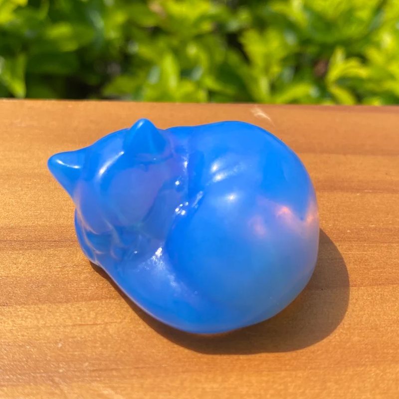 #10 Blue Opal Sleeping Gemstone Cat October Birthstone