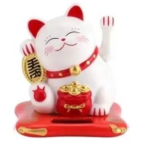 Solar Maneki Neko Cat, White