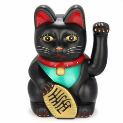 Maneki Neko Black Waving Lucky Money Cat 15cm