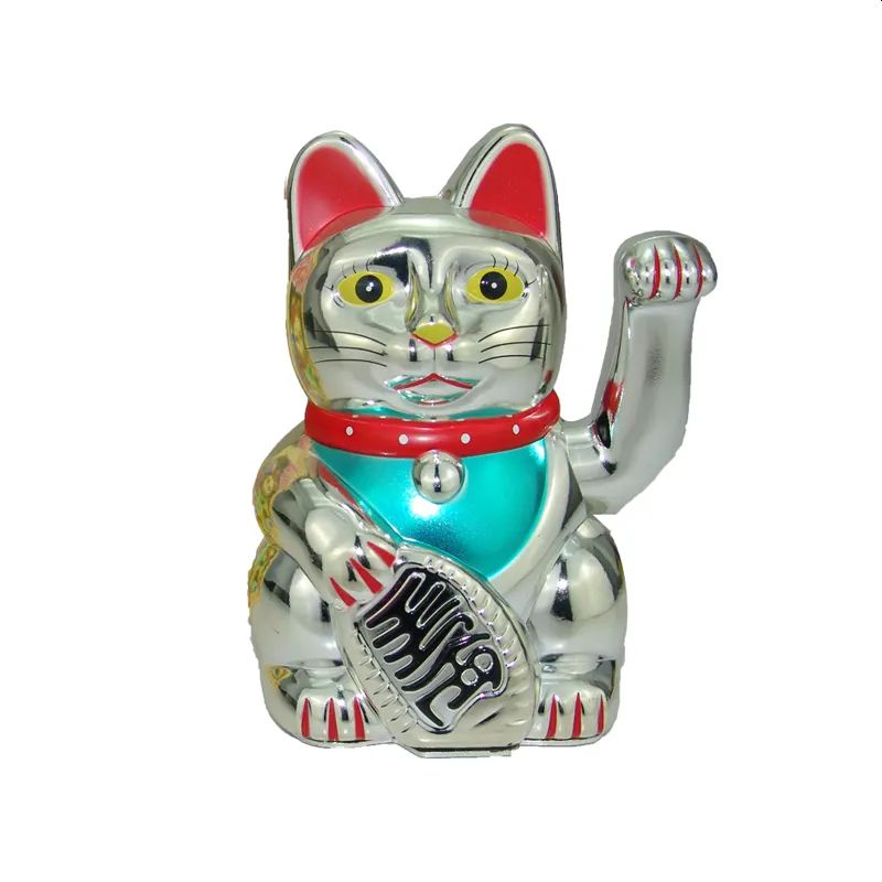 Maneki Neko Silver Waving Lucky Money Cat 15cm
