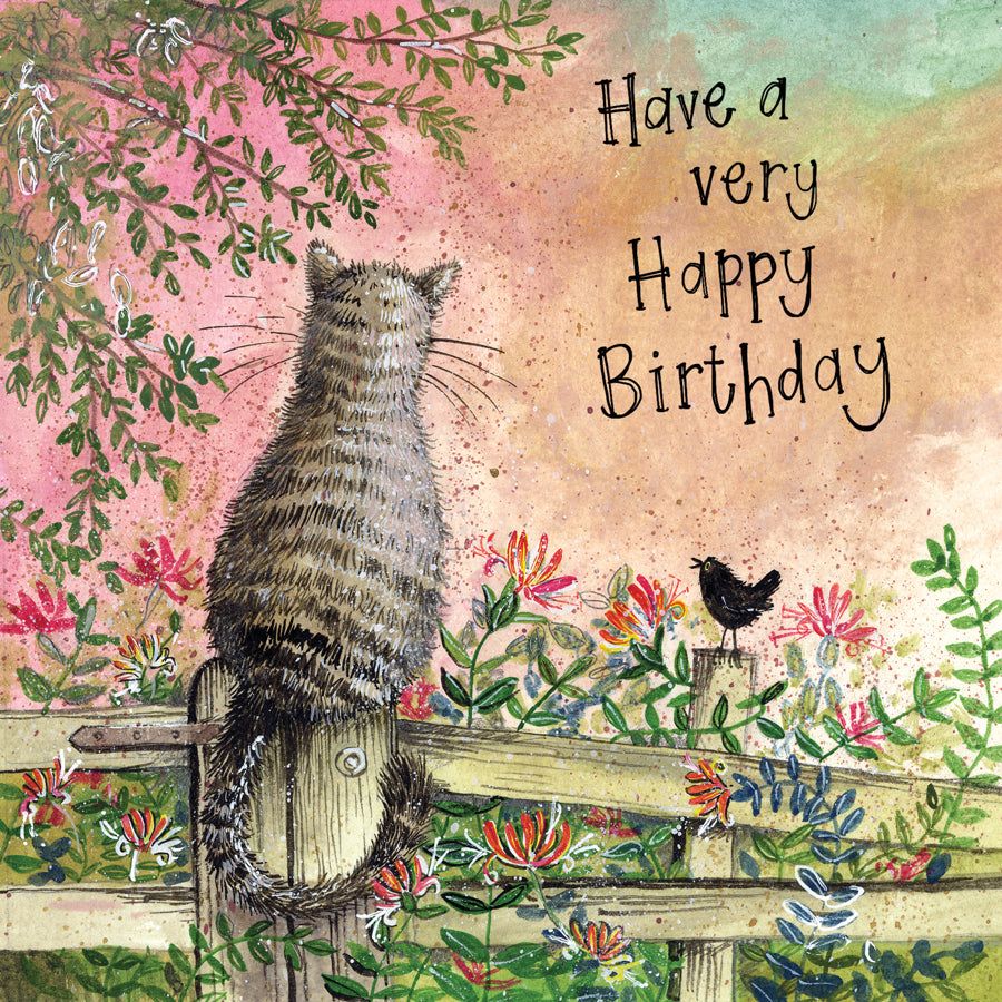 Tarjeta de felicitación de gato madreselva