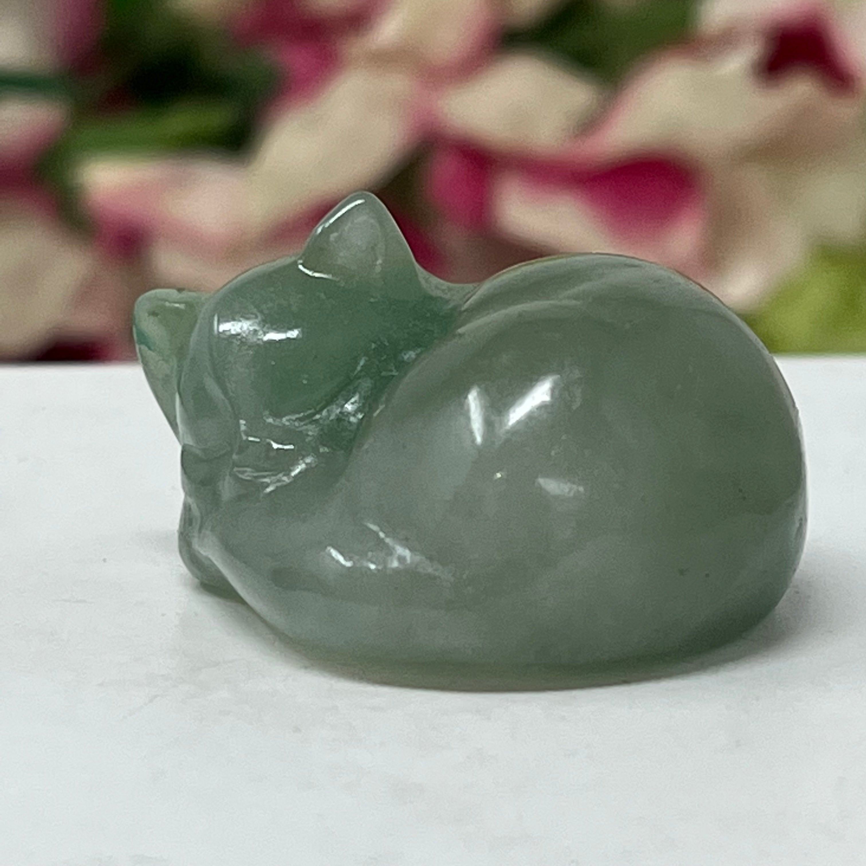 #5 Green Aventurine Sleeping Gemstone Cat May Birthstone