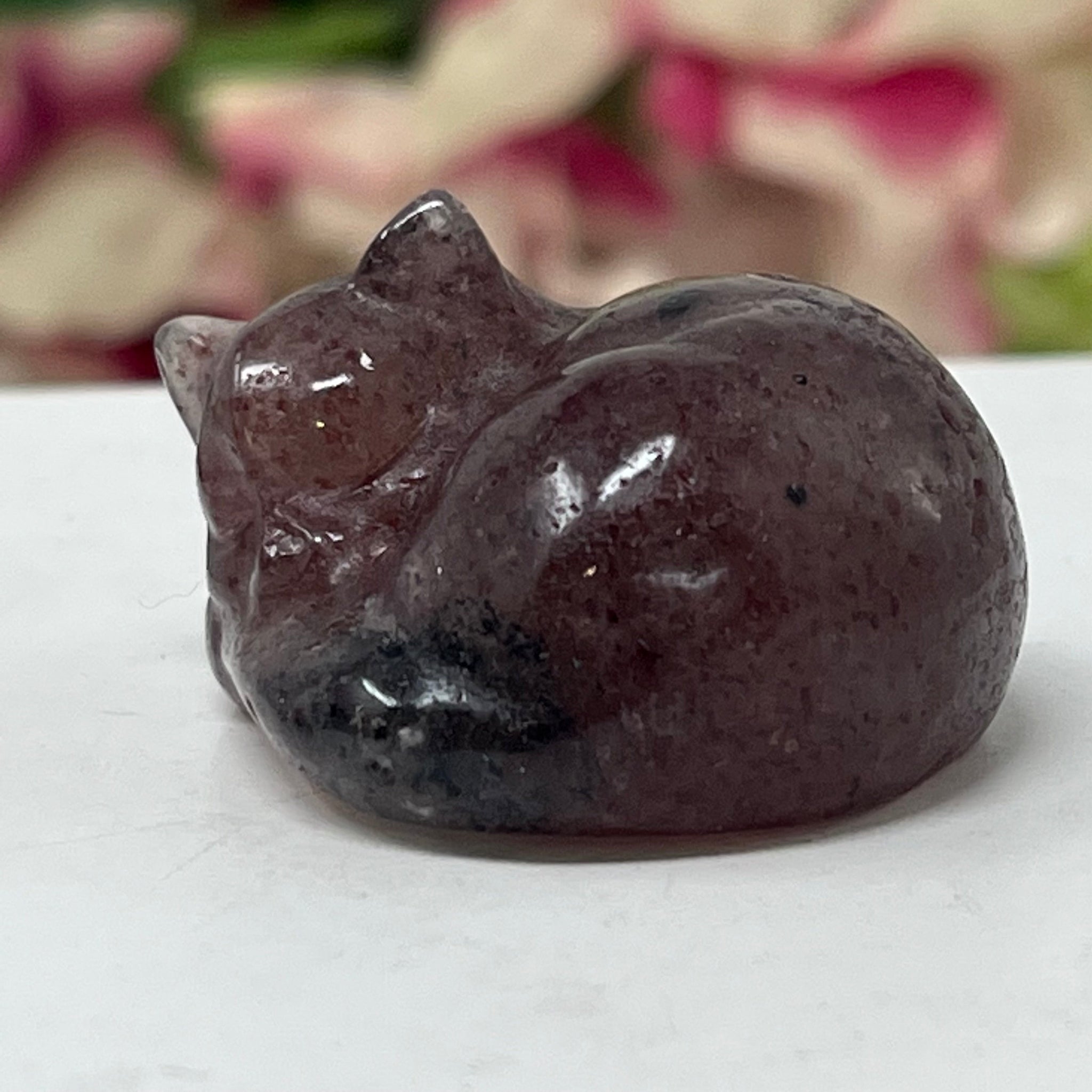 Strawberry Stone Sleeping Gemstone Cat July Birthstone