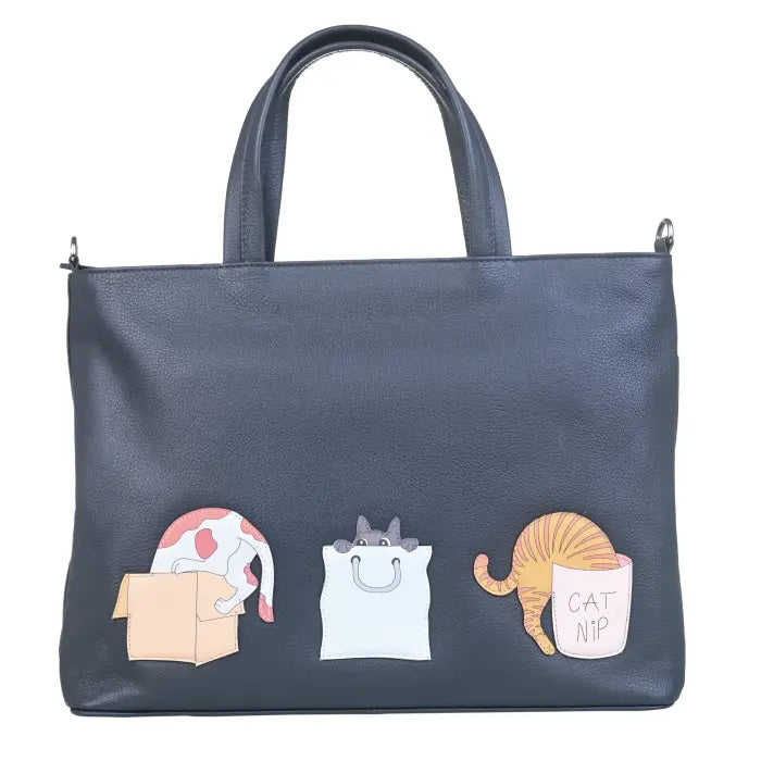 Kitty Chaos Leather Grab Handbag Grey The Cat Gallery