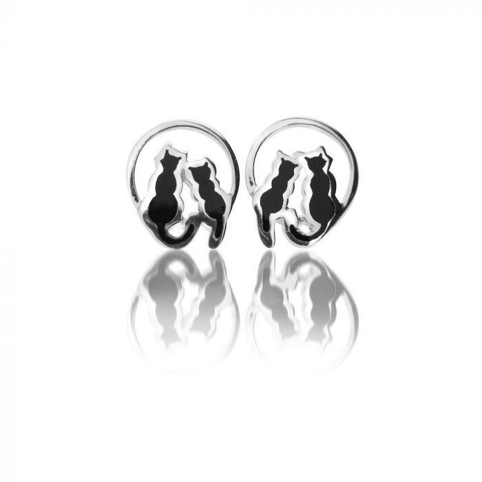 Par de Pendientes Gatos Plata y Esmalte