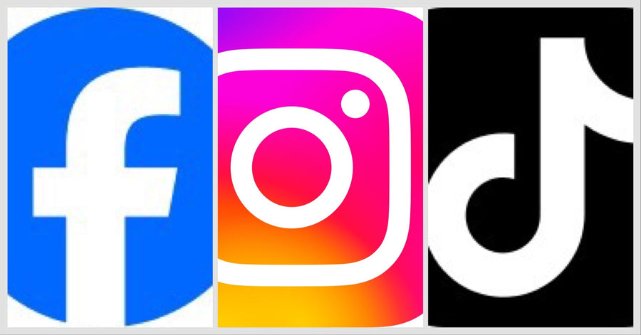 Facebook, Instagram and TikTok logos: Channels where The Cat Gallery has an active page.