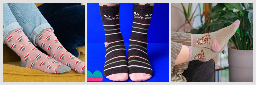 A selection of cat themed socks from The Cat Gallery - an ideal cat lover gift
