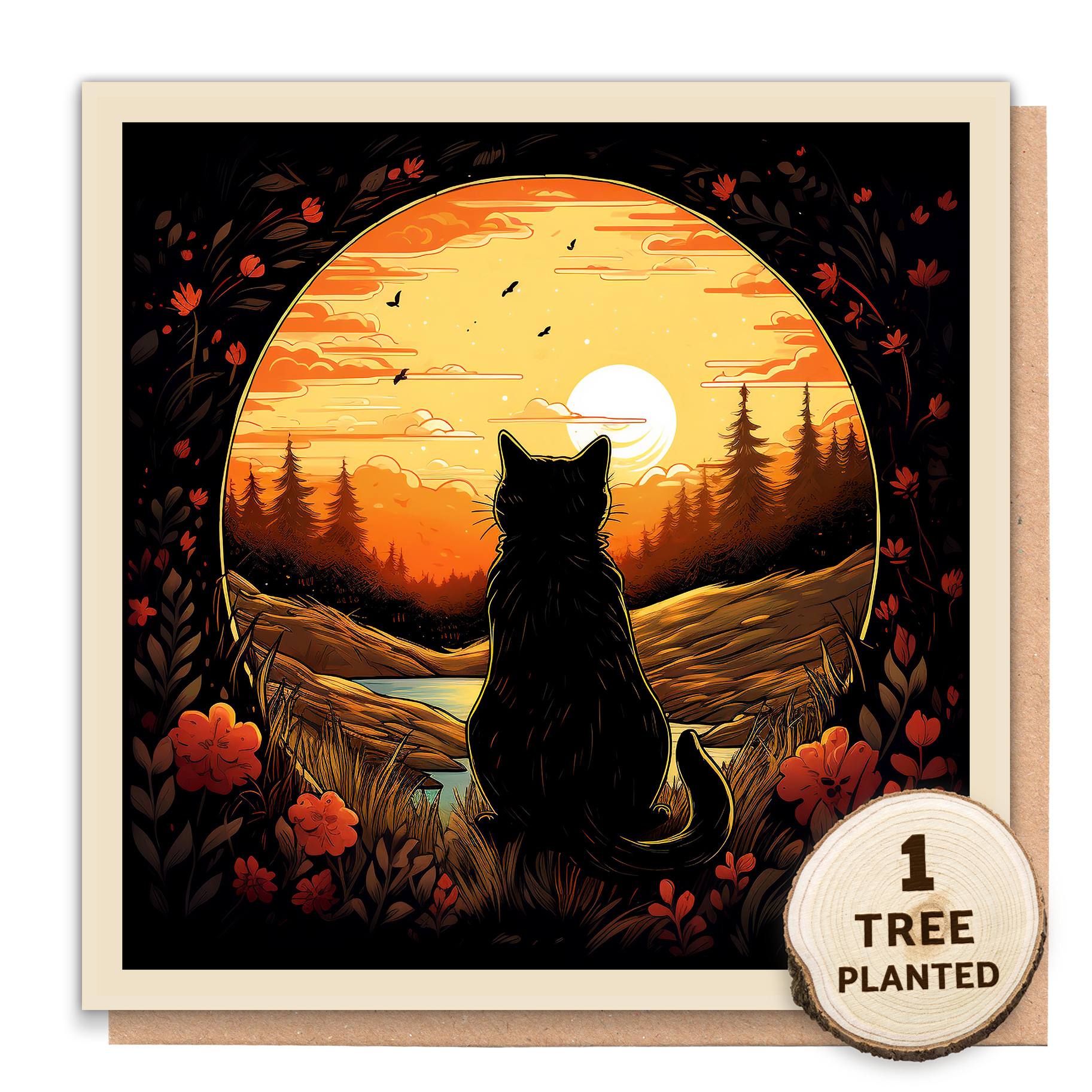 Sunset Cat Greetings Card