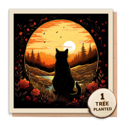 Sunset Cat Greetings Card