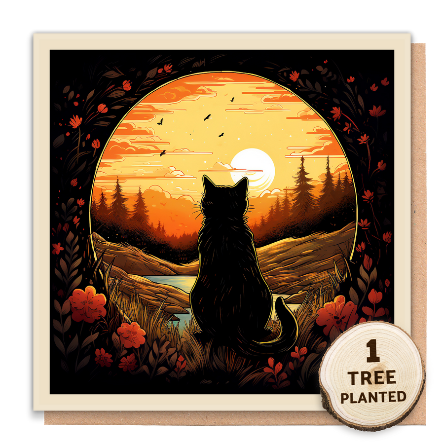 Sunset Cat Greetings Card
