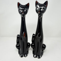 Vintage Pair of Long Necked Black Cat Stem Vases 36cm