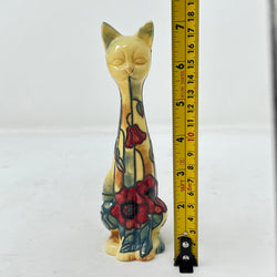 Vintage Style Old Tupton Ware Ceramic Cat - Yellow Poppy Floral Design - Unboxed