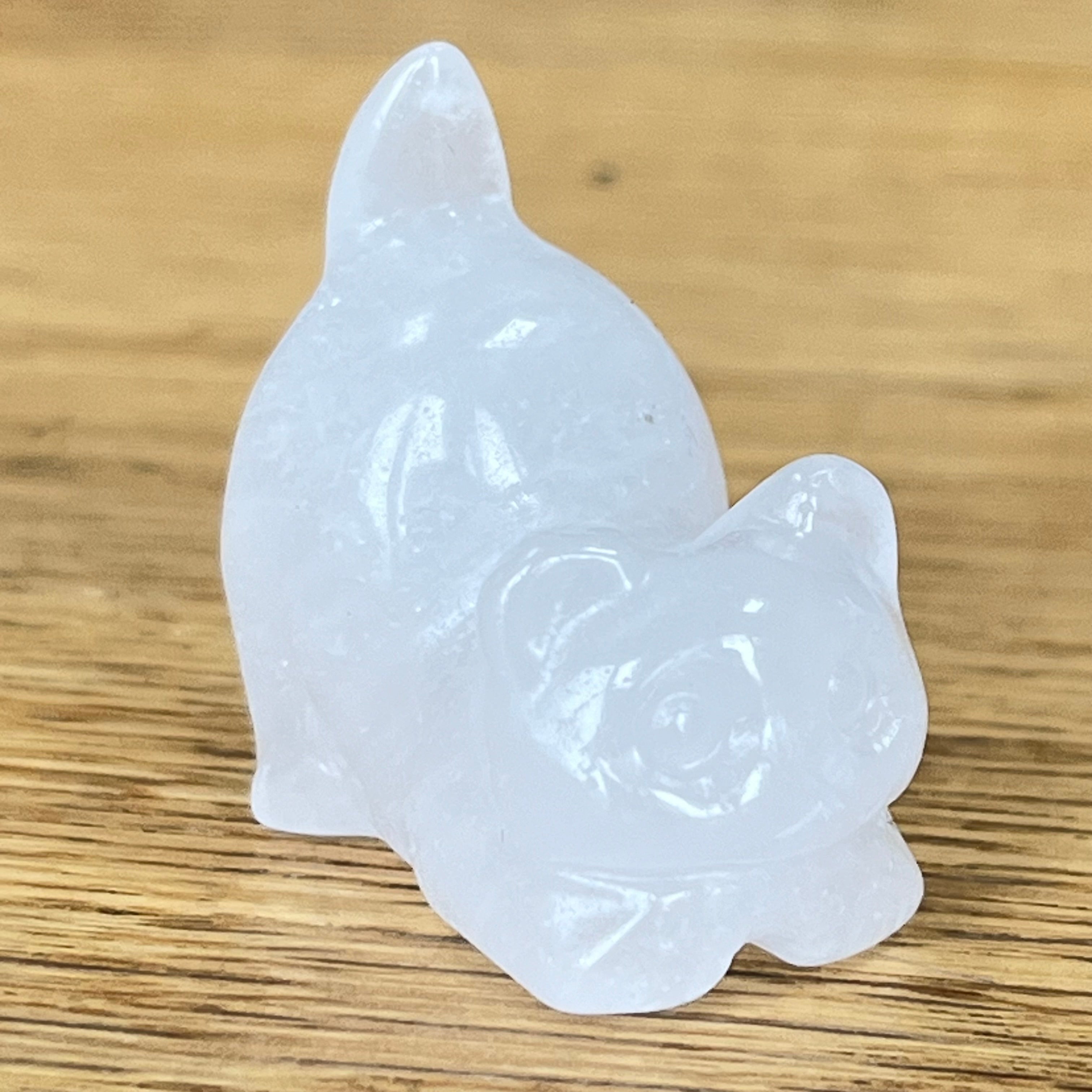 Clear Quartz Gemstone Stretching Cat April Birthstone