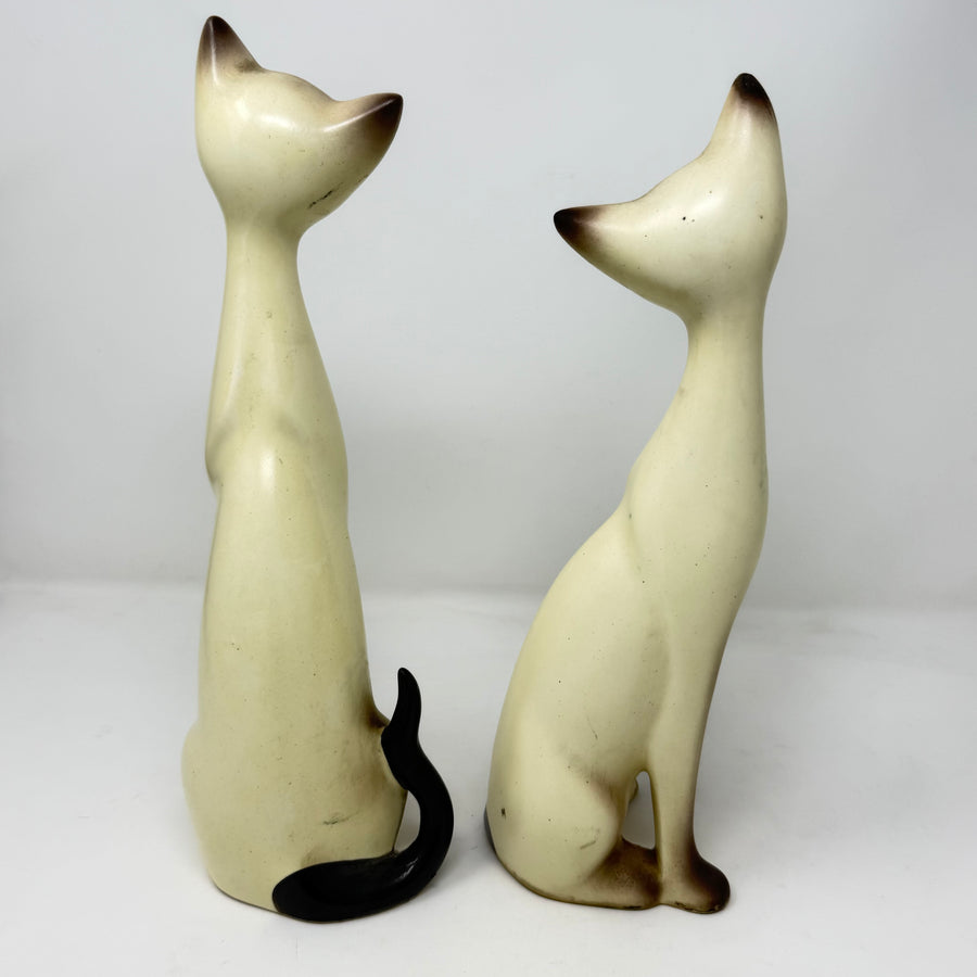 Vintage Pair of Long Necked Siamese Cats 34cm Tall