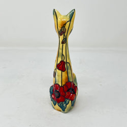 Vintage Style Old Tupton Ware Ceramic Cat - Yellow Poppy Floral Design - Unboxed
