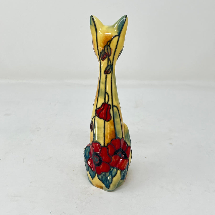 Vintage Style Old Tupton Ware Ceramic Cat - Yellow Poppy Floral Design - Unboxed