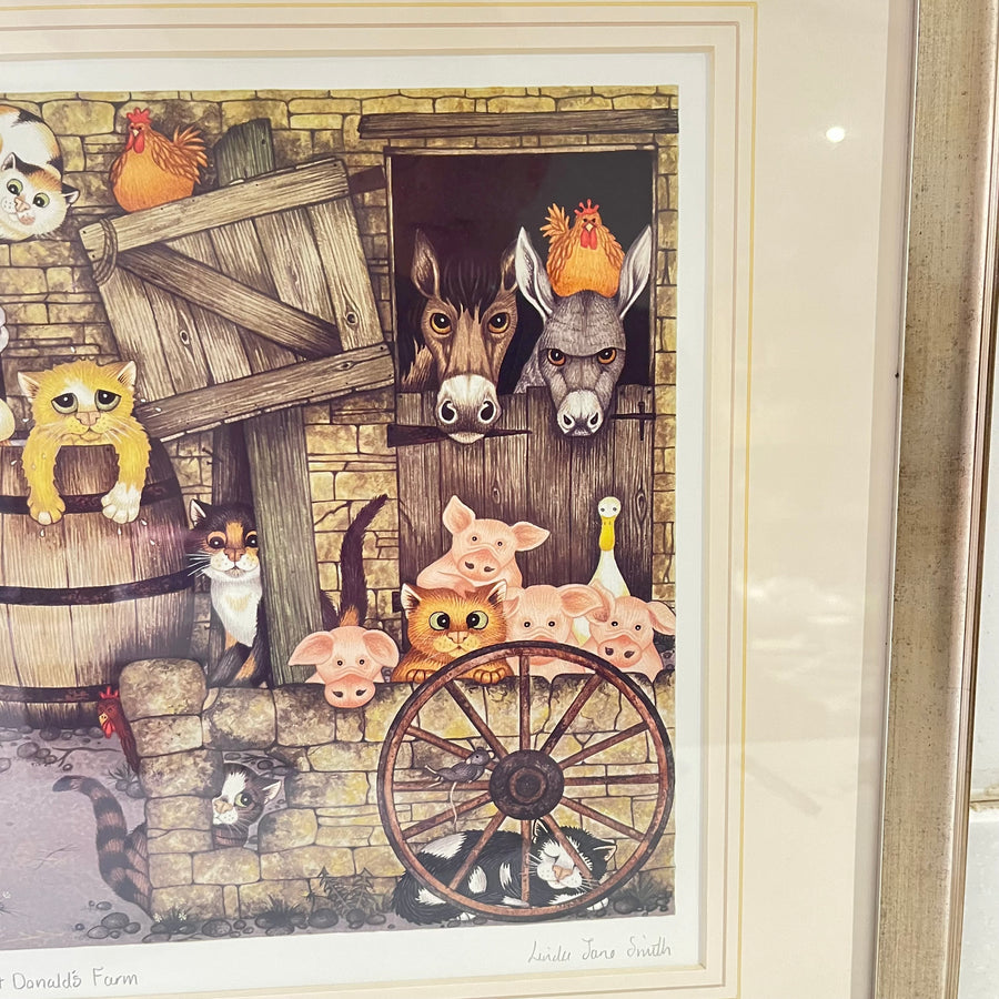 Old Cat Donald's Farm, Vintage Linda Jane Smith Framed Limited Edition Print
